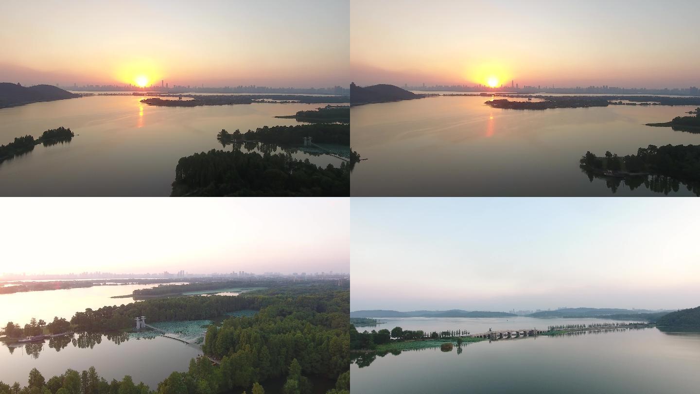 武汉东湖磨山景区夕阳4K航拍