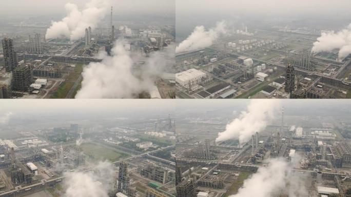 超大型石油化工工业生产厂区碳排污染航拍