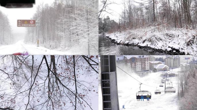 【4K】高清雪景滑雪缆车空境