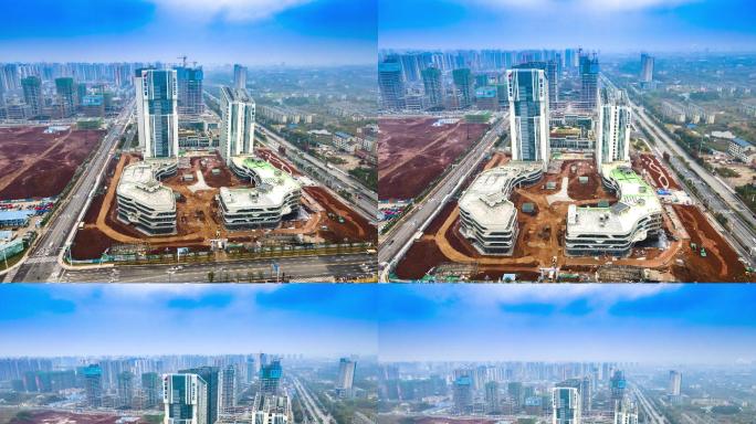 衡阳高新区大楼产业园创业中心航拍延时摄影