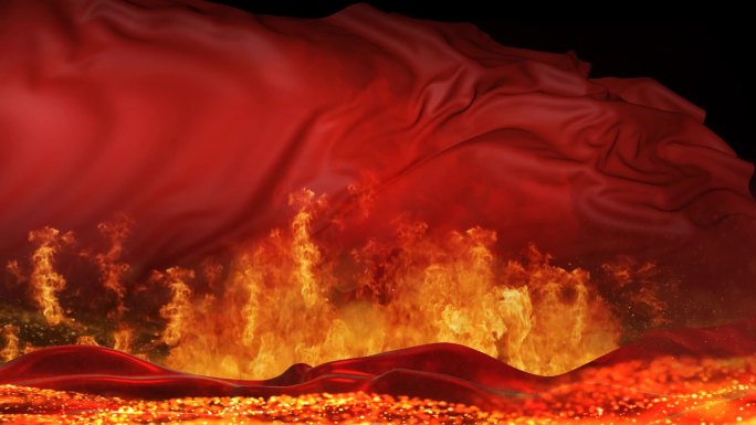 红色火焰红旗舞台背景（无缝循环）