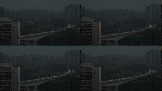 重庆嘉华大桥夜晚车流灯光闪烁大桥夜景车流