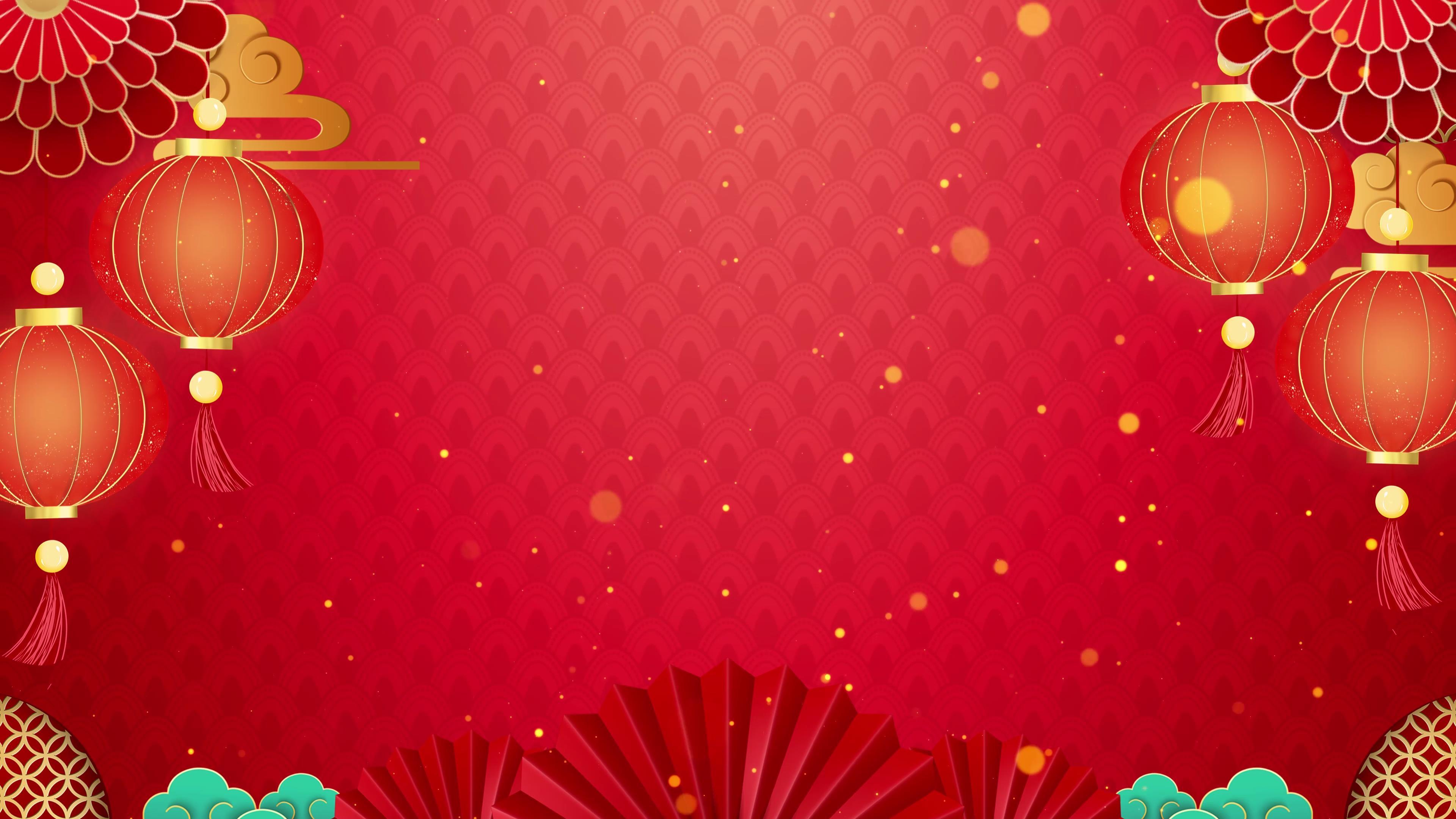 4k新年喜庆红灯笼祥云春节晚会舞台背景