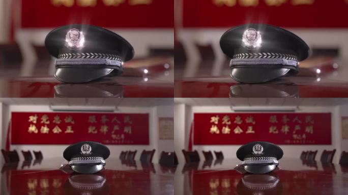 公安警察警帽警徽特写实拍