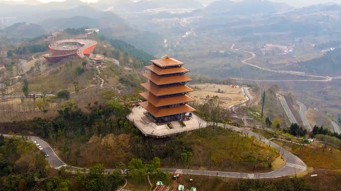 成都龙泉山丹景台全景航拍4K