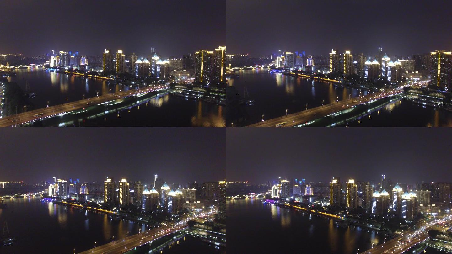 福州闽江夜景航拍台江闽江大桥