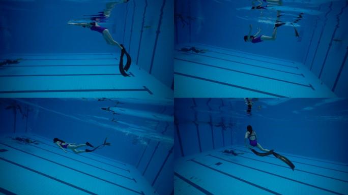 美女潜水水池游泳比基尼亚洲
