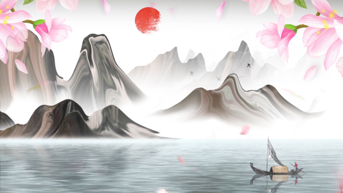 古色古香水墨中国风山水画古典意境背景视频
