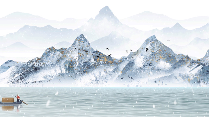 水墨中国风山水下雪意境LED背景视频