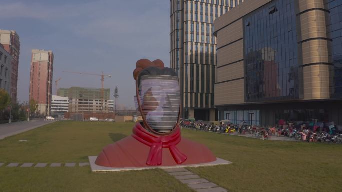 网红兵马俑LDE雕塑航拍4K素材