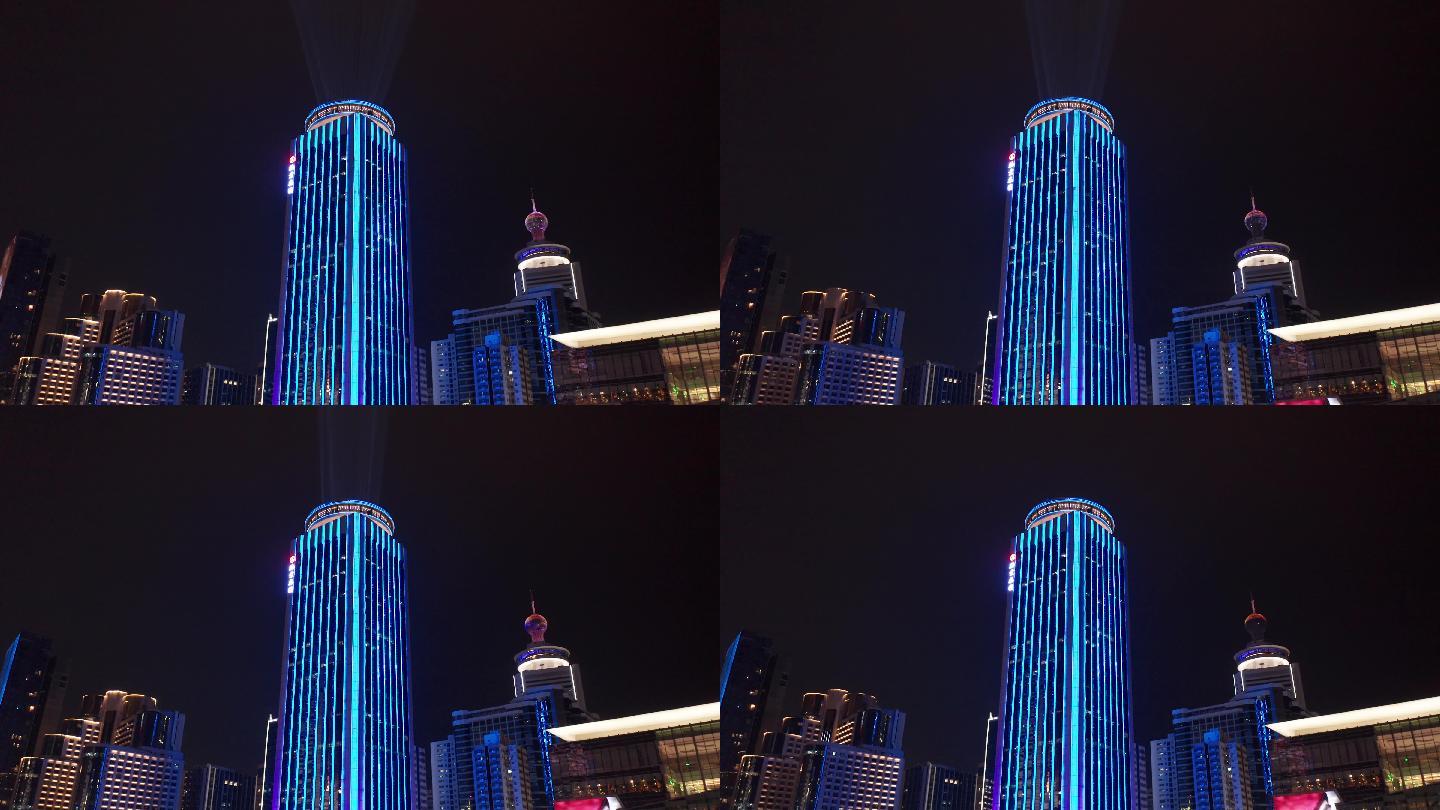 4k航拍深圳国贸商业大厦夜景降落