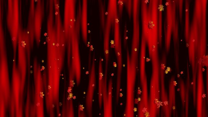 4K红色绸布瀑布枫叶冲屏动画循环