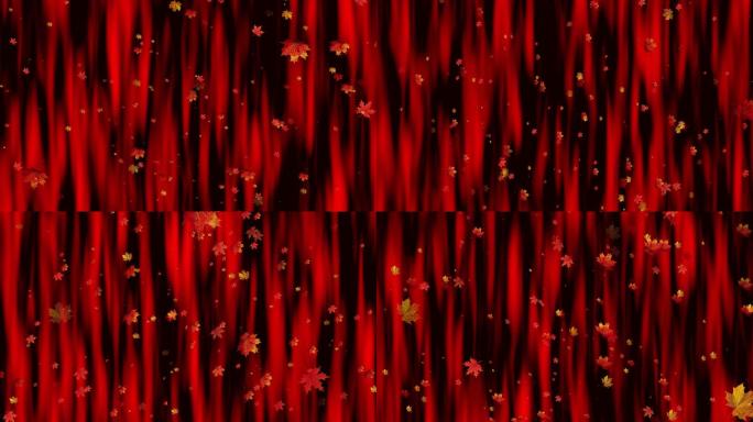 4K红色绸布瀑布枫叶冲屏动画循环
