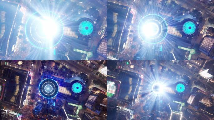 4k航拍深圳国贸商业大厦夜景顶部垂直拉升