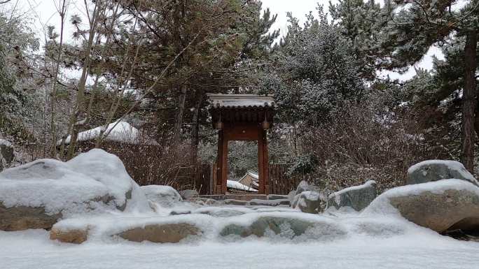 南郭寺冬雪网红打卡地古风门-1