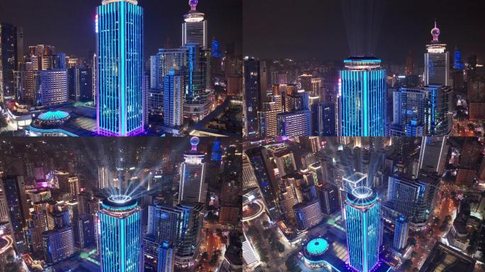 4k航拍深圳国贸商业大厦夜景上升下摇