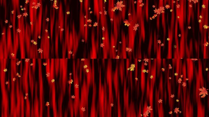 4K红色绸布瀑布枫叶落下动画循环