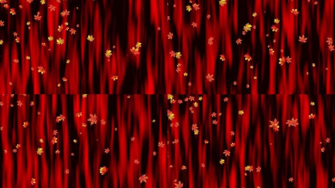 4K红色绸布瀑布枫叶飘扬动画循环