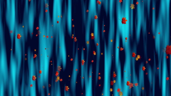 4K蓝色水流下落瀑布枫叶冲屏动画循环