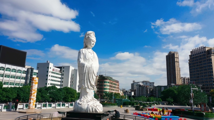 福建德化陶瓷广场观音雕像4K航拍