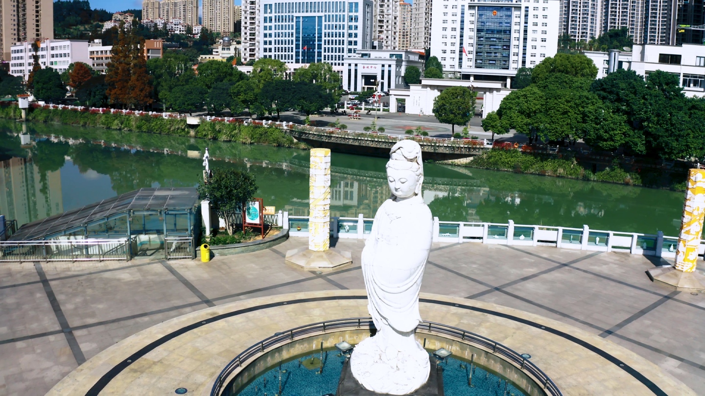 福建德化陶瓷广场观音雕像4K航拍