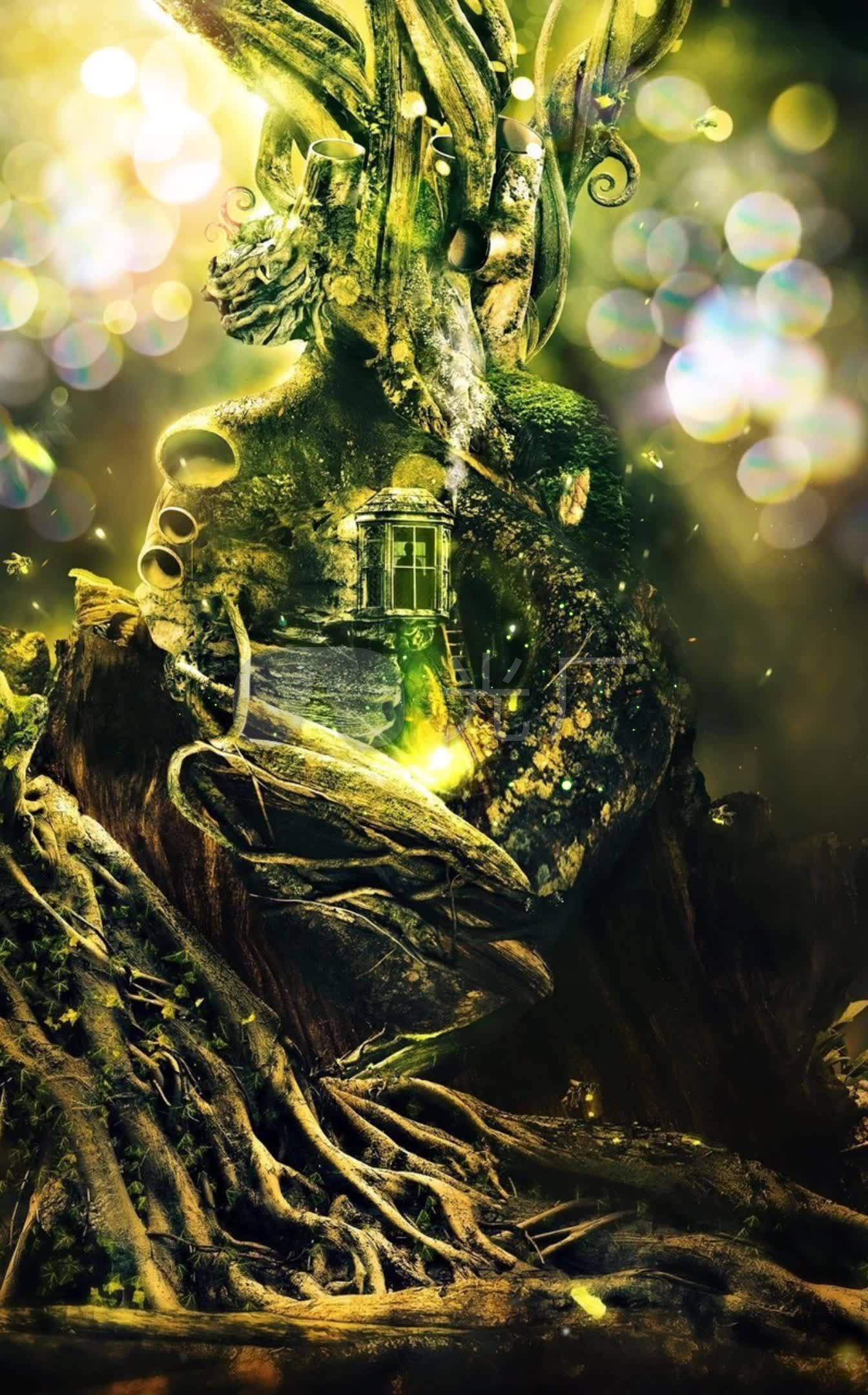 视频素材 舞台背景 场景背景 竖版魔法森林树屋场景 来自视频原始文件