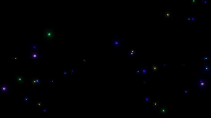 黑色虚空中的霓虹光效漂浮粒子
