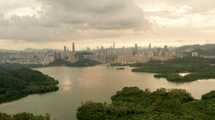 4K航拍深圳城市大景-深圳水库