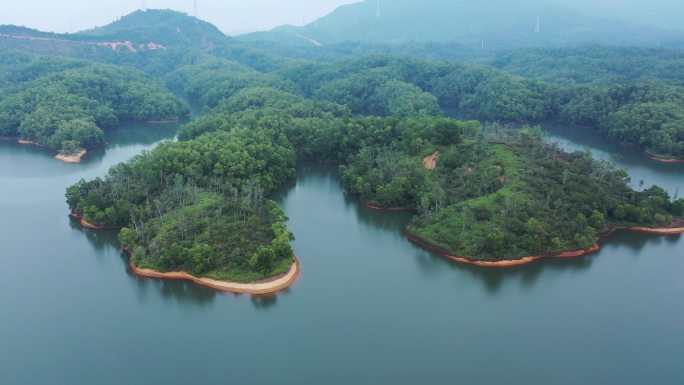 4k航拍坪山赤澳水库上拉环绕