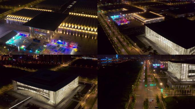 合集_西安国际会展中心夜景4K航拍