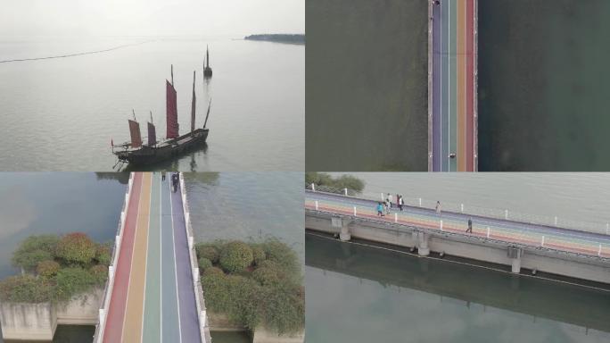 无锡贡湖湾湿地公园彩虹桥4K航拍
