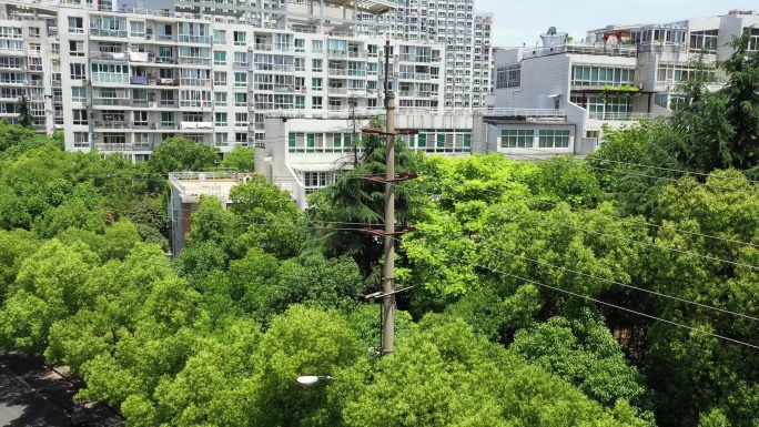 【4K】上海城市航拍房屋电线杆大城市