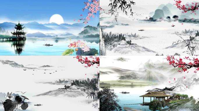 梦里水乡，江南水墨画高清LED视频素材