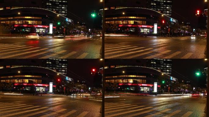 上海街头十字口夜景延时