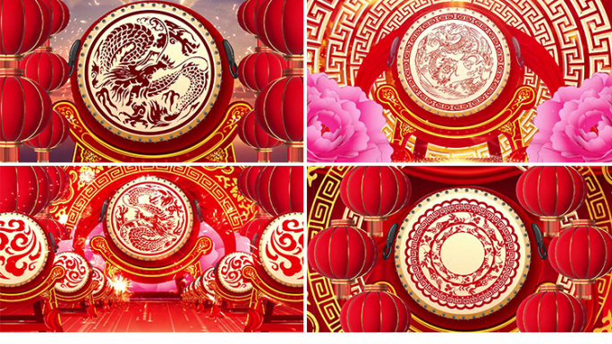 震撼大气红绸锣鼓水鼓舞开场led背景视频