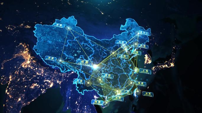 科技感中国地图辐射连线ae模板