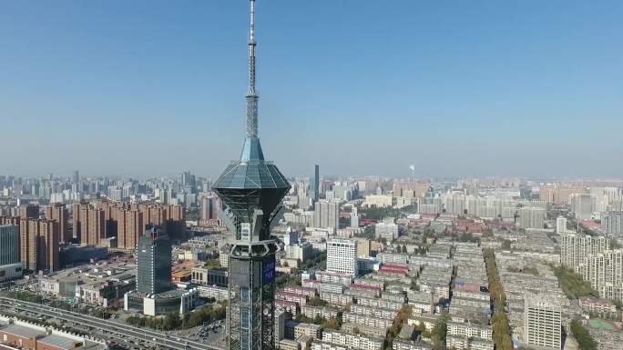 京津冀石家庄城市交通航拍高速路口博物馆