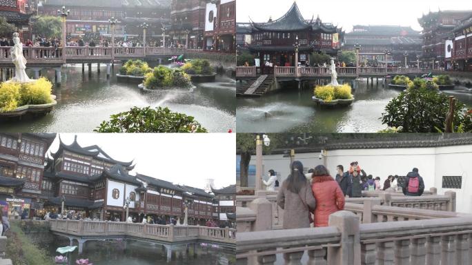 超长上海城隍庙豫园九曲桥素材