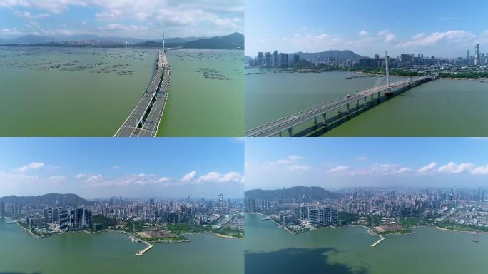 4K高清航拍深圳湾大桥深圳湾公园