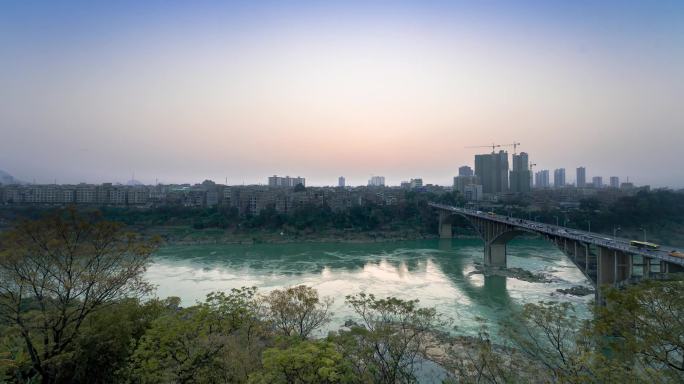 来宾大桥红水河日转夜延时摄影