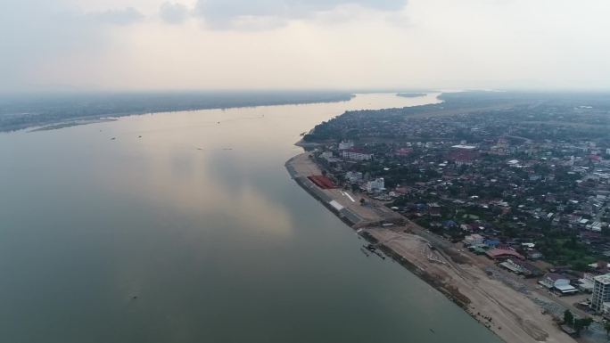 越南八色市旁湄公河流域捕鱼船只航拍