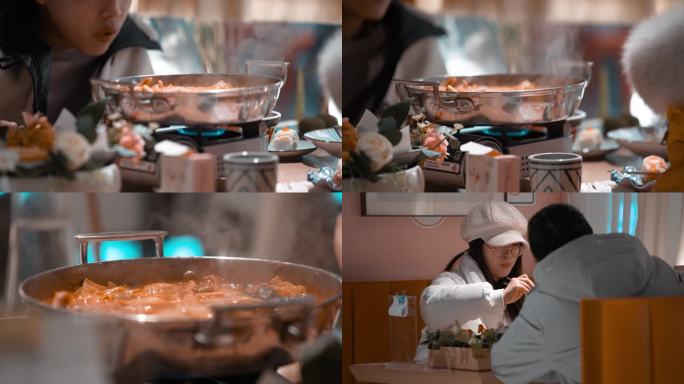 4K韩国料理店吃饭的顾客唯美空镜