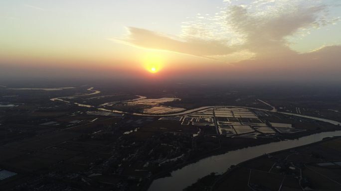 4K南京六合区滁河沿岸傍晚航拍