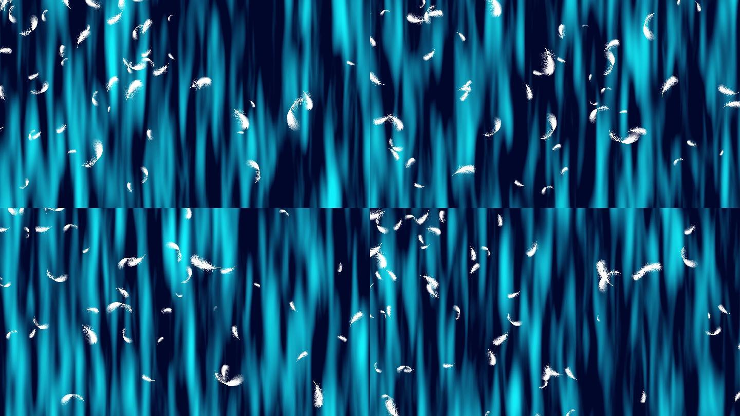 4K蓝色水流下落瀑布羽毛飘扬动画循环
