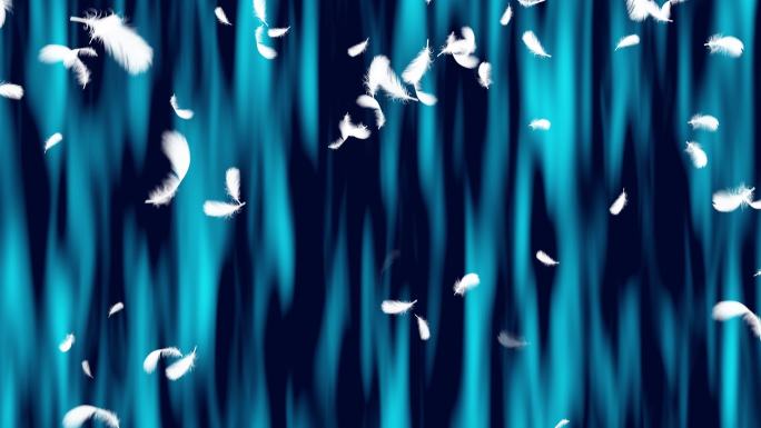 4K蓝色水流下落瀑布羽毛落下动画循环