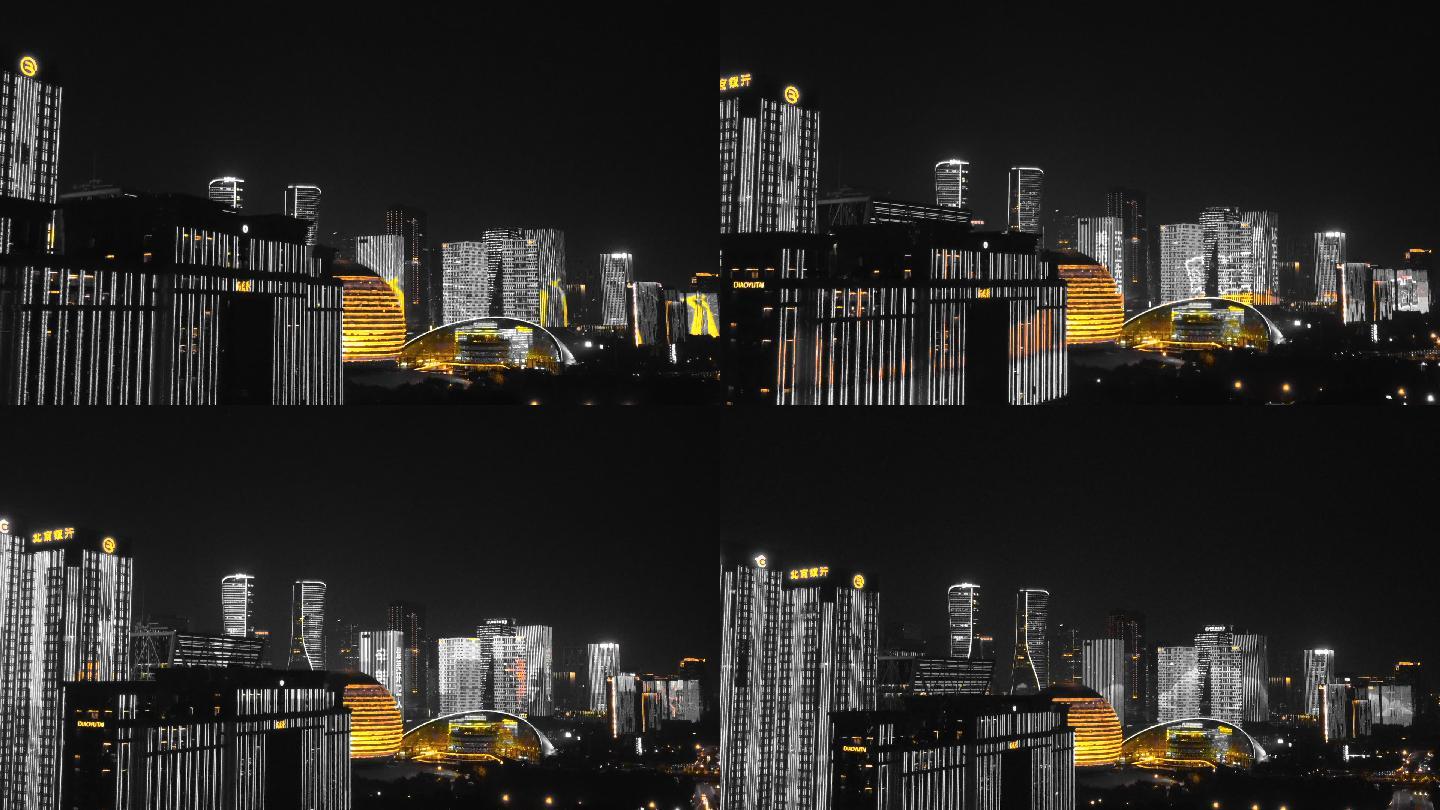 杭州夜景高楼大厦体育中心亮化灯光秀黑金版