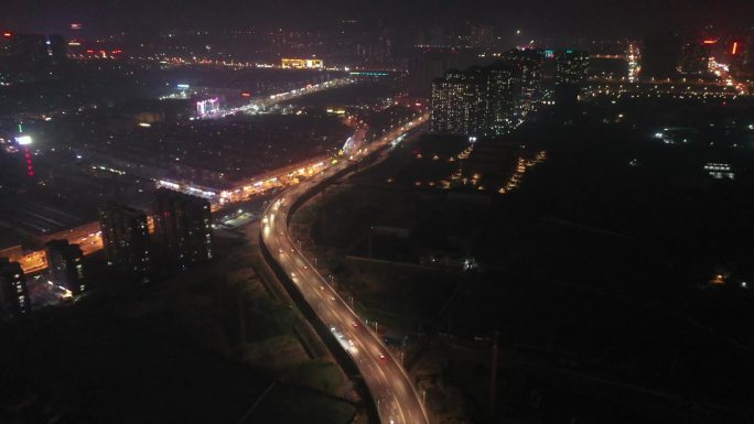 山东济南：航拍顺河高架路夜景