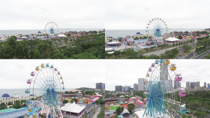 航拍厦门观音山摩天轮大海