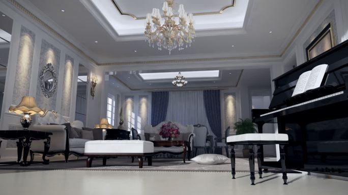 前景钢琴欧式客厅空间