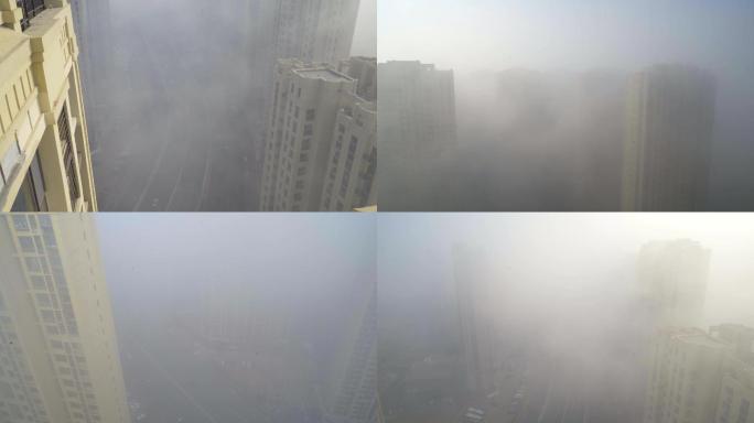 4K城市雾霾-大雾天气大雾中的小区楼房